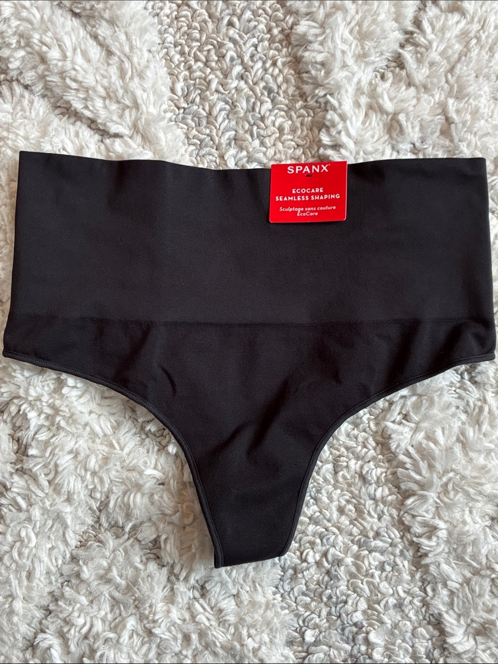 NWT Spanx Size XL EcoCare Seamless Shaping Thong - Very Black